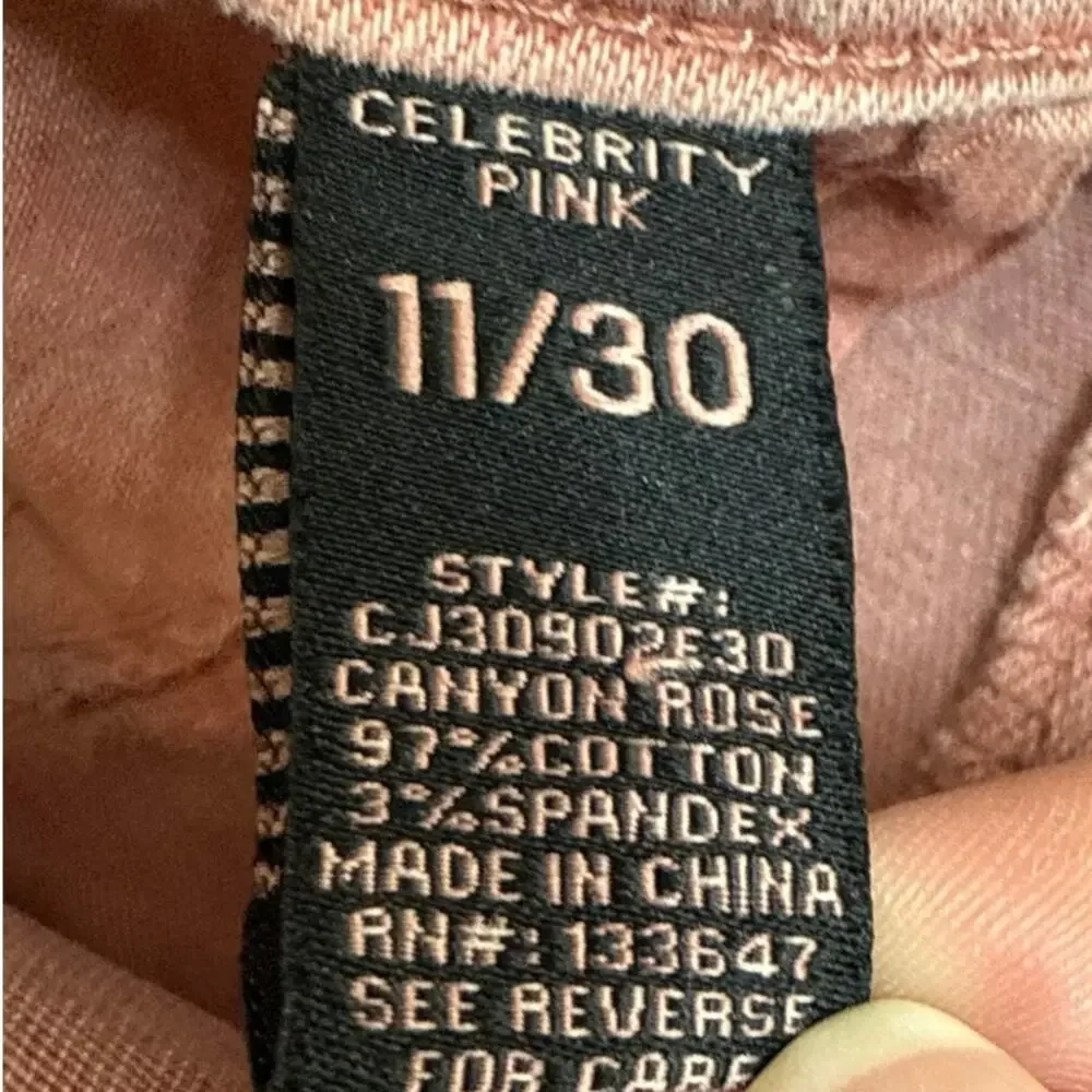 Celebrity Pink Dusty Rose Pink Denim Raw Hem Cut off Shorts with Lace Detail - Picture 5 of 6